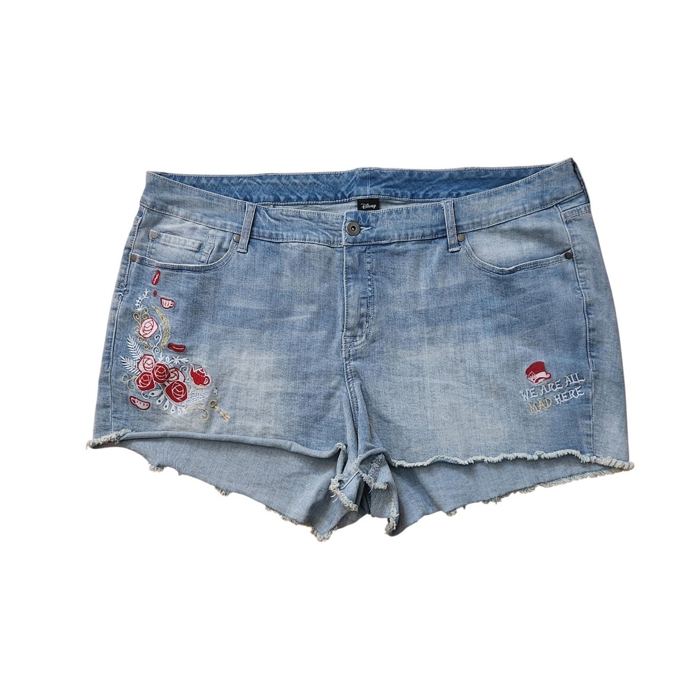 Disney‎ Alice in Wonderland Embroidered Denim Shorts Light Wash Plus Size 24